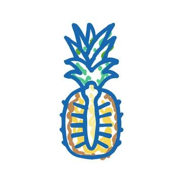 Pineapple whole one cut icon doodle illustration Stock Illustration
