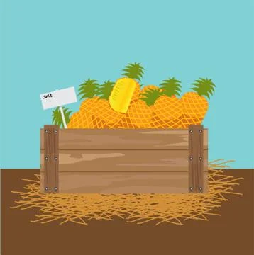 Pineapple in a wooden crate Stock Illustration