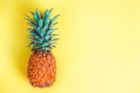 Pineapple on yellow background of copy space Stock Photos