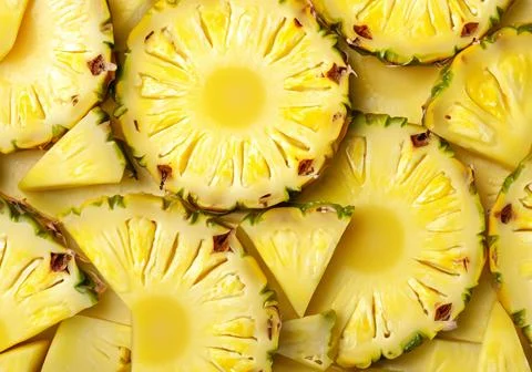 Pineapple yellow slices background. Stock Photos