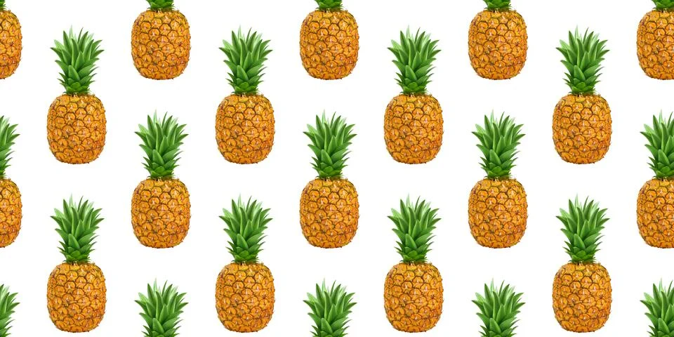 Pineapples, ananas seamless pattern isolated on white background Stock Photos