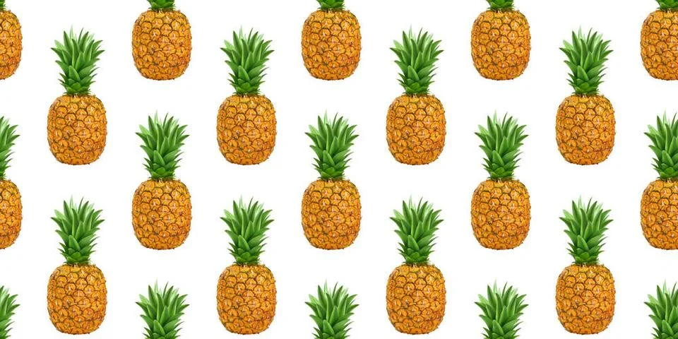 Pineapples, ananas seamless pattern isolated on white background Whole pin... Stock Photos