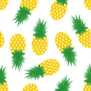 Pineapples and slices of pineapples on white background. Tropical fruit patte Stock Illustration