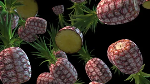 Pineapples Falling In Slow Motion. Luma Channel. Stock Footage 279658573