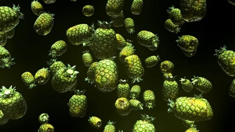 Pineapples Floating Against a Black Background Stock Footage 72299671