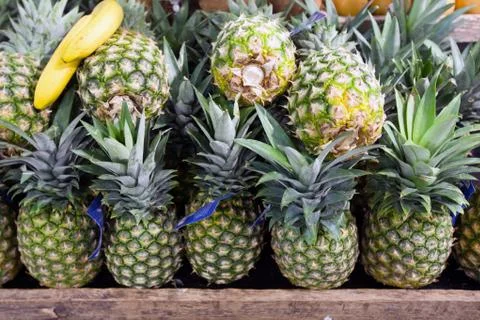 Pineapples in foodstore Stock Photos