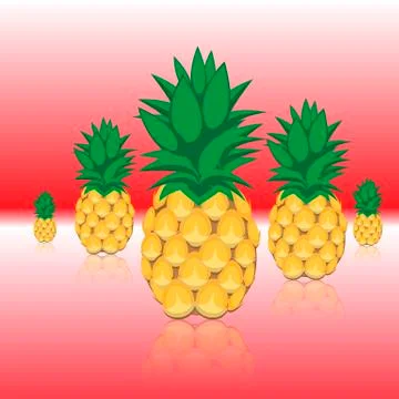 Pineapples fruit abstract seamless pattern on red shiny reflective background Stock-Illustration