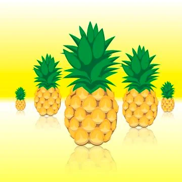 Pineapples fruit abstract seamless pattern on yellow shiny reflective background Illustrazione stock