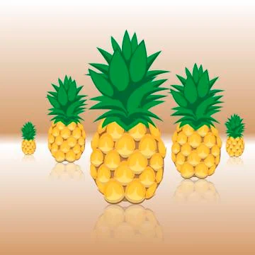 Pineapples fruit seamless pattern on brown shiny reflective background Illustrazione stock