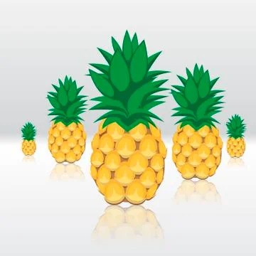 Pineapples fruit seamless pattern on grey shiny reflective background Stock-Illustration