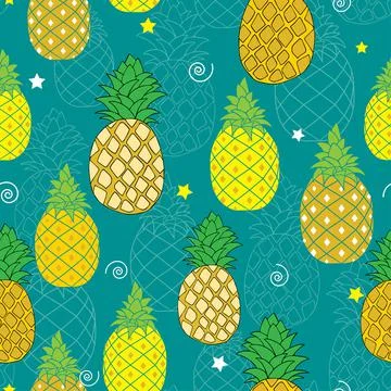 Pineapples fruits summer seamless pattern Stock Illustration