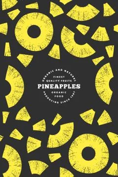 Pineapples pieces design template. Hand drawn vector tropical fruit illustrat Stock Illustration