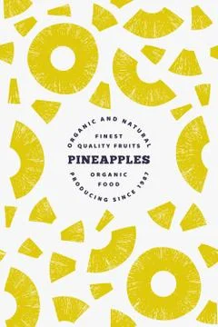 Pineapples pieces design template. Hand drawn vector tropical fruit illustrat Stock Illustration