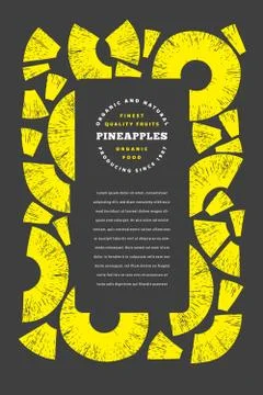 Pineapples pieces design template. Hand drawn vector tropical fruit illustrat Stock Illustration