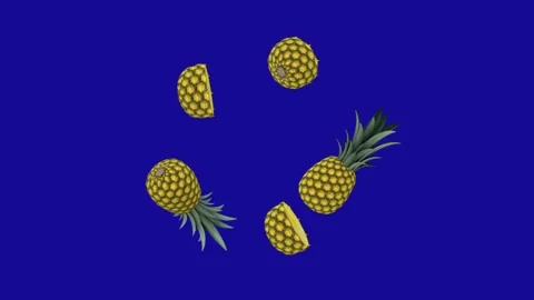 Pineapples rotation around center point on blue screen background Stock Footage 322894323