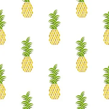 Pineapples seamless pattern. Hand-drawn. Tropical vector fruits. Stock Illustration