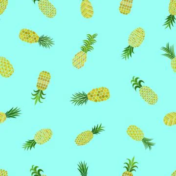 Pineapples seamless pattern. Hand-drawn. Tropical vector fruits. Stock Illustration
