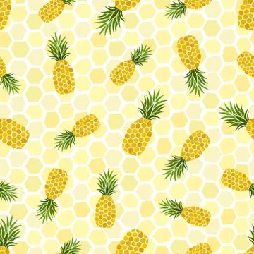 Pineapples seamless pattern. Hand-drawn. Tropical vector fruits. Stock Illustration