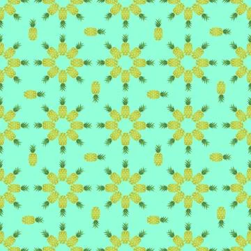 Pineapples seamless pattern. Hand-drawn. Tropical vector fruits. Stock Illustration