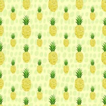Pineapples seamless pattern. Hand-drawn. Tropical vector fruits. Stock Illustration