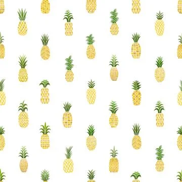 Pineapples seamless pattern. Hand-drawn. Tropical vector fruits. Stock Illustration