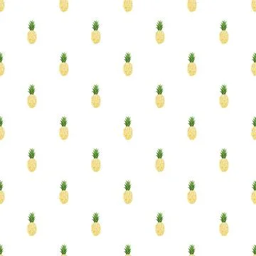 Pineapples seamless pattern. Hand-drawn. Tropical vector fruits. Stock Illustration