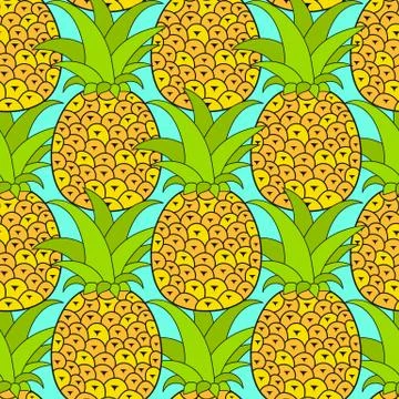 Pineapples seamless pattern. Tropical background. Vector illustration.Ready F Illustrazione stock