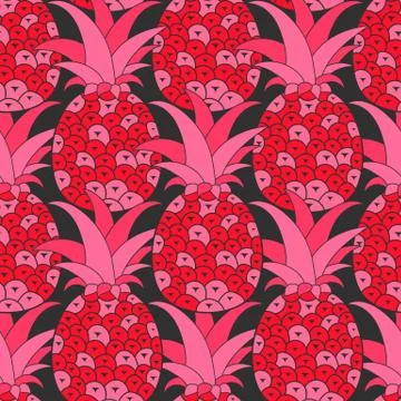 Pineapples seamless pattern. Tropical background. Vector illustration. Ready  Illustrazione stock