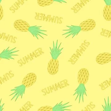 Pineapples seamless pattern. Tropical vector fruits. Linear style. Stock Illustration
