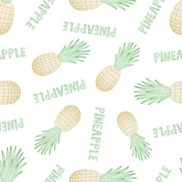 Pineapples seamless pattern. Tropical vector fruits. Linear style. Stock Illustration