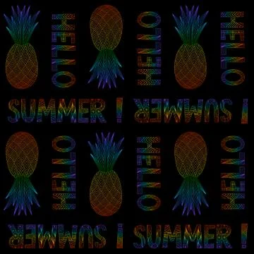 Pineapples seamless pattern. Tropical vector fruits. Linear style. Stock Illustration