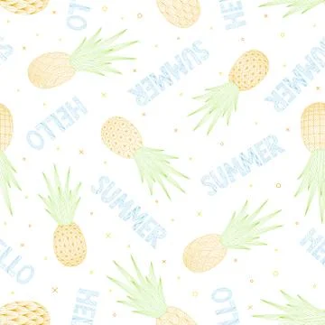 Pineapples seamless pattern. Tropical vector fruits. Linear style. Illustrazione stock