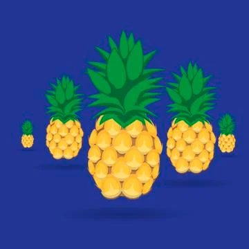 Pineapples with shadow on blue background Illustration