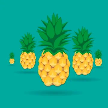 Pineapples with shadow on bluish green background Stock Illustration