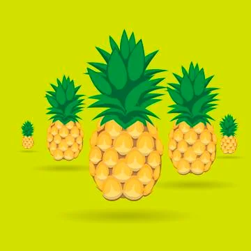Pineapples with shadow on green yellow background Stock Illustration