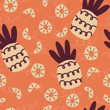 Pineapples Slices Fun Tropical Pattern Stock Illustration