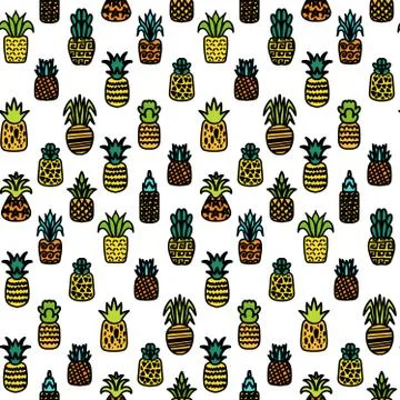 Pineapples vector hand drawn seamless pattern Stock Illustration