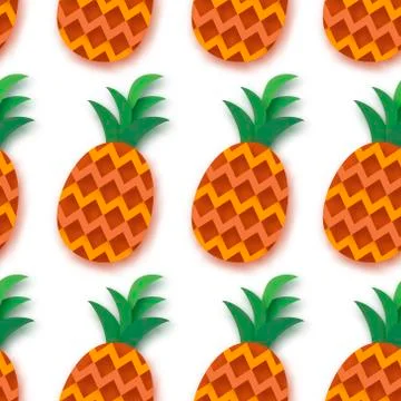 Pineappple seamless pattern. Anana in paper cut style. Origami Healthy food on 스톡 일러스트