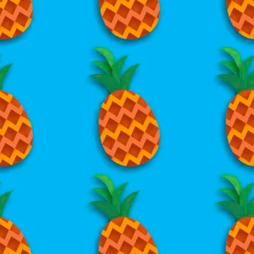 Pineappple seamless pattern. Ananas in paper cut style. Origami Healthy food on Stock Illustration