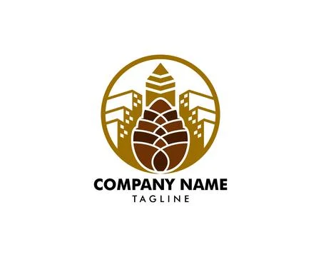 Pinecone building logo design template vector Stock Illustration