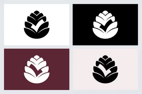 Pinecone Logo Icon With Checkmark Symbol Vector Stock Illustration