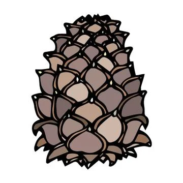 Pinecone Pine Lump Isolated On a White Background Doodle Cartoon Hand Drawn Stock Illustration