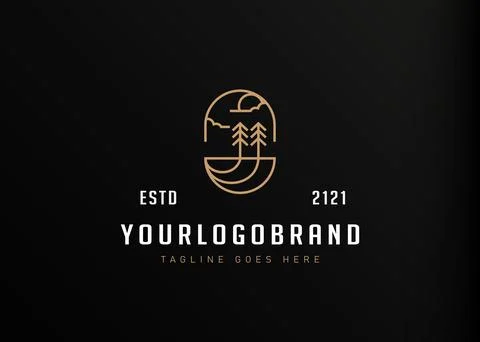 Pines forest logo design. Vector illustration of pines with patterned soil te イラスト素材