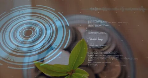 On ping HUD rotating and scanning plant, code unlocking and specks drifting for 스톡 동영상 328656137