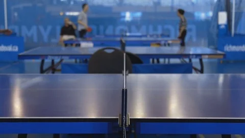 Ping pong game over a ping pong table Stock Footage 85370232