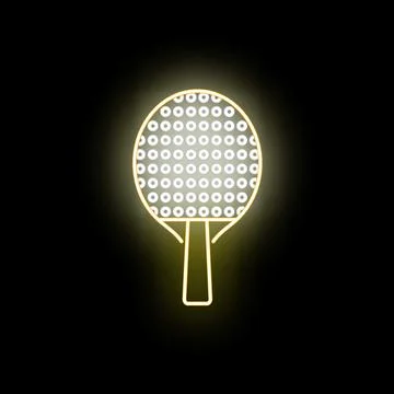 Ping pong paddle glowing neon yellow light Stock Illustration