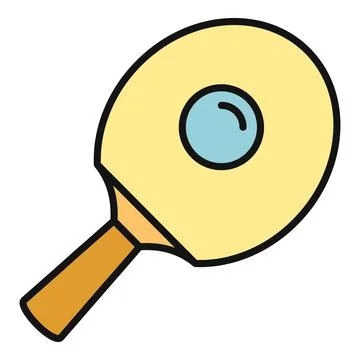 Ping pong paddle hitting table tennis ball line icon Stock Illustration