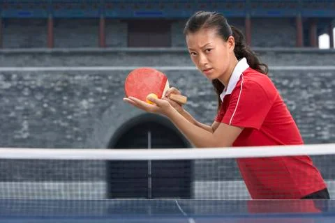 Ping Pong Player About To Start A Match Foto stock