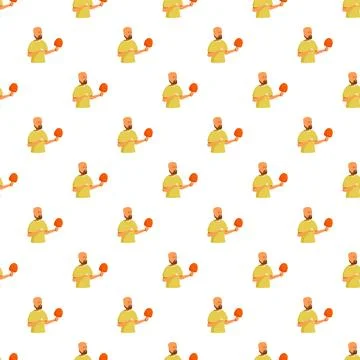 Ping pong player seamless pattern with paddle Illustrazione stock