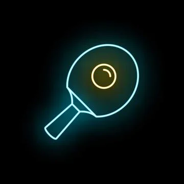 Ping pong racket and ball neon icon glowing Stock Illustration